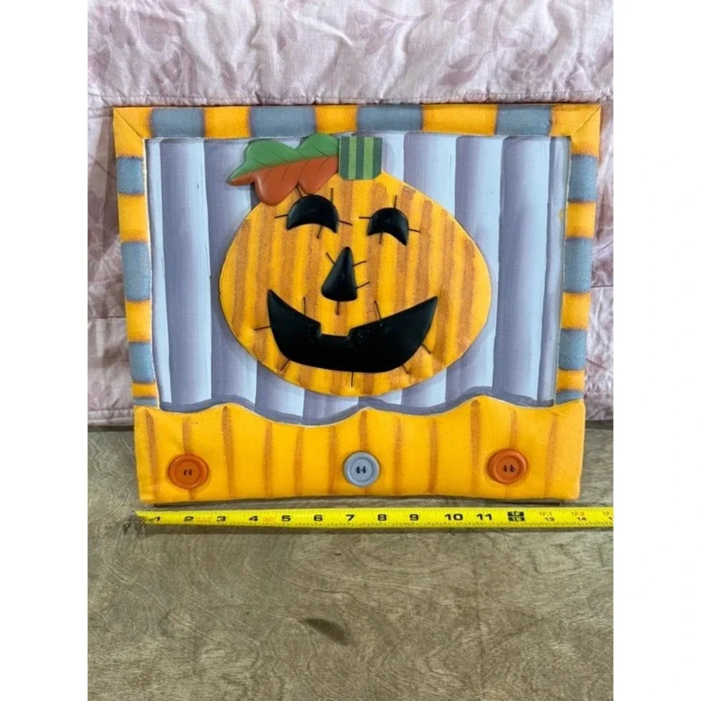 Halloween Wooden Pumpkin Wall Hanging Plaque 12x12 3D Accent